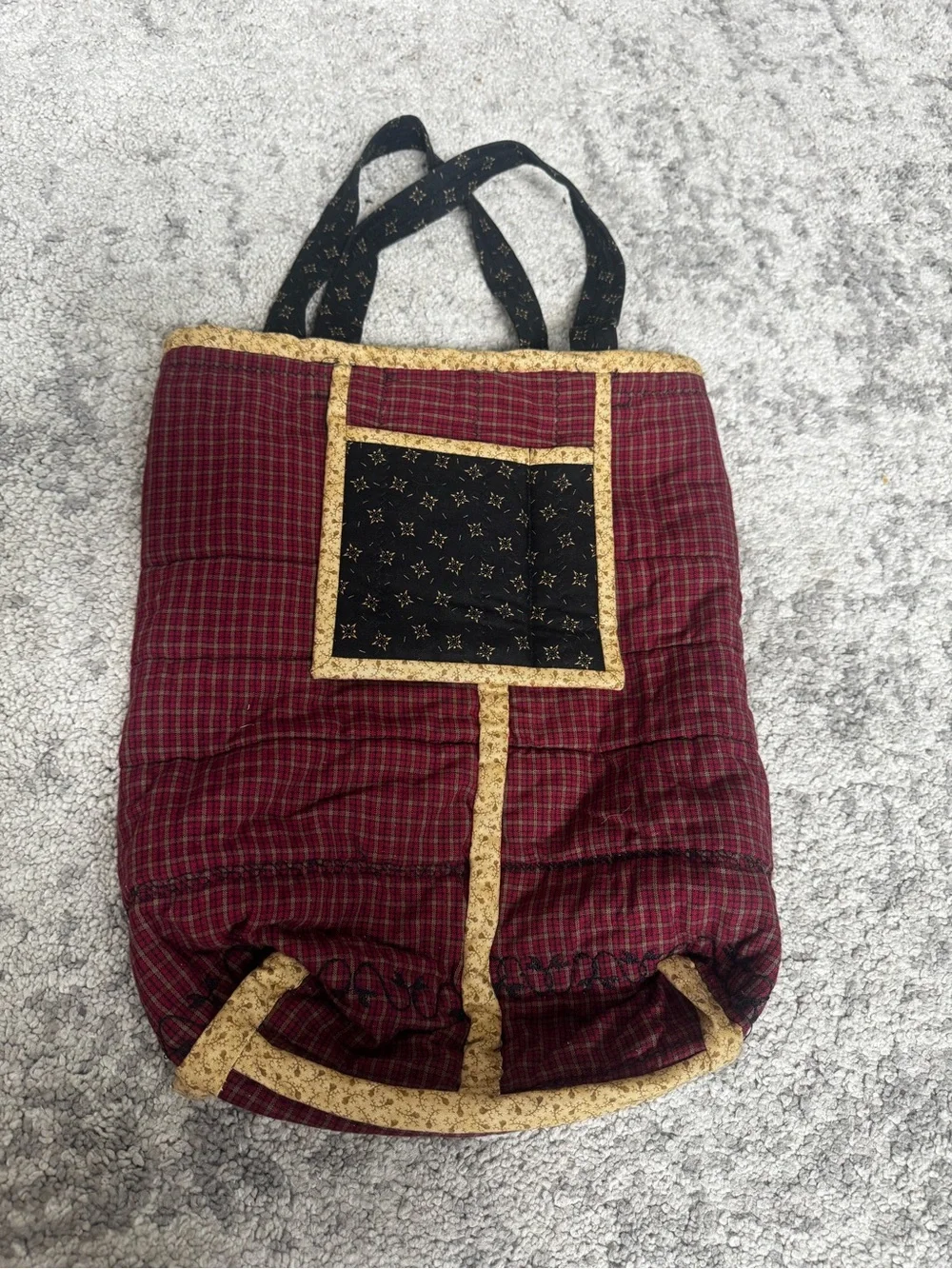 Handmade Primitive Patchwork Quilted Tote Bag Embroidered Folk Art